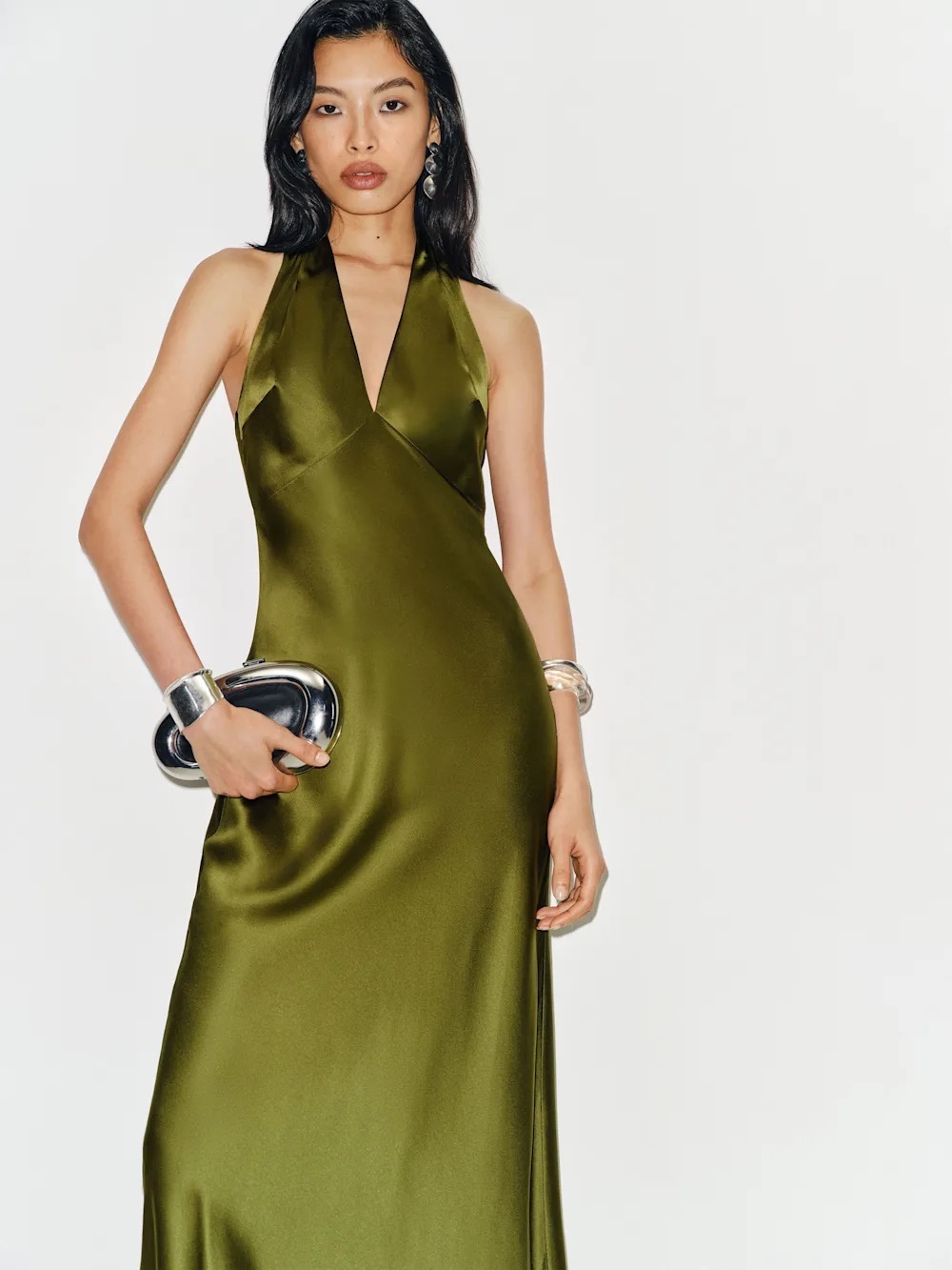 Reformation Daniela Silk Dress | Olive Green | NWT - Picture 2 of 10
